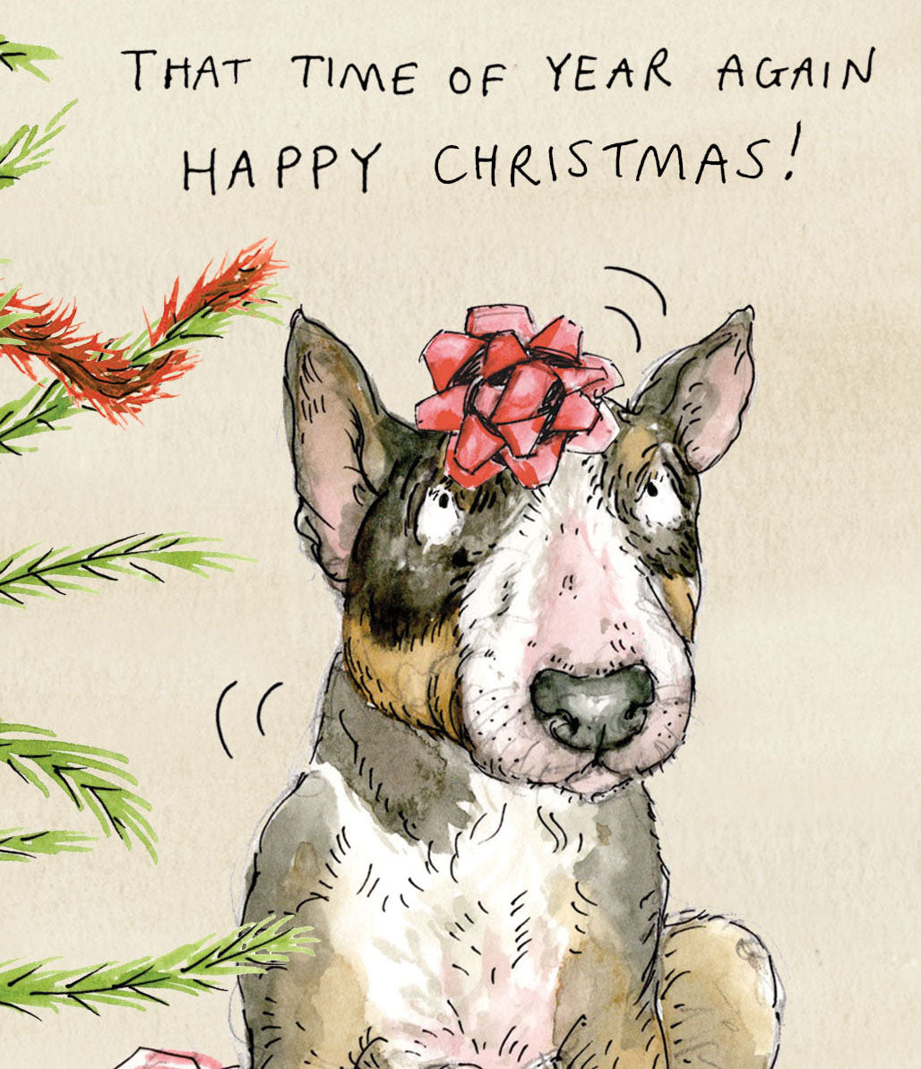 Millicent the Bull Terrier Christmas card pack of 10