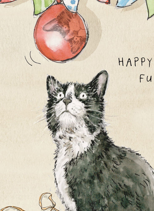 Juno the black and white Cat birthday card