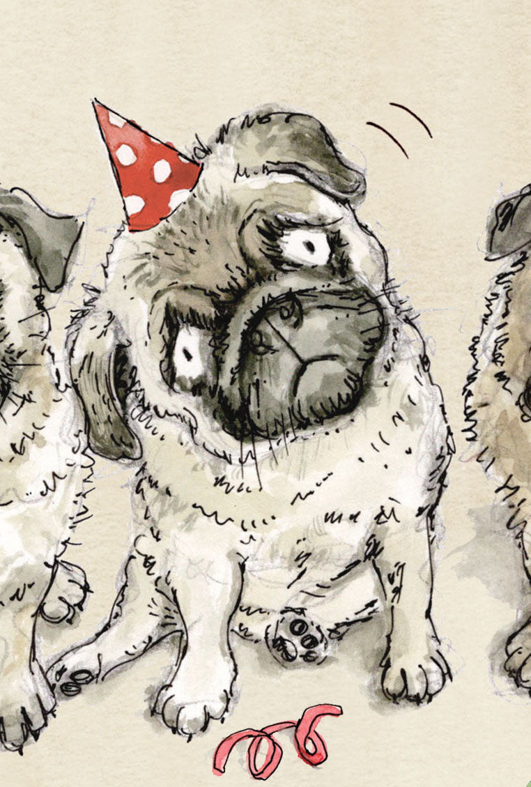 Meatball, Waffle & Noodle - Pug Birthday Card