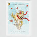 Nugget the Golden Retriever in the snow Christmas card pack of 10
