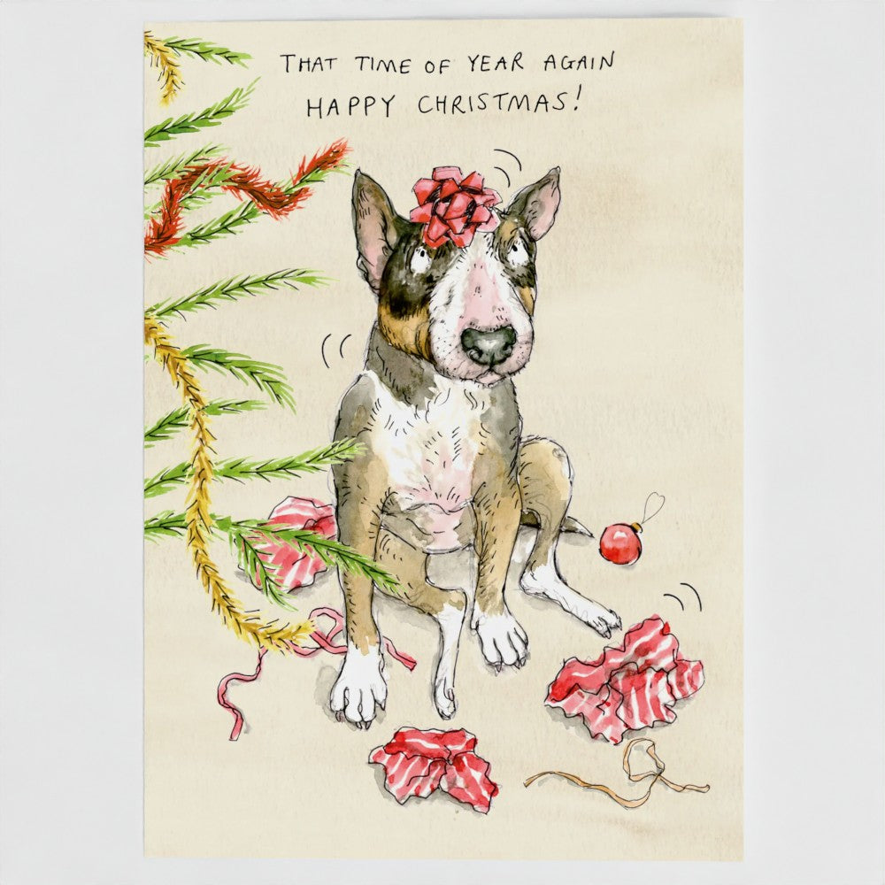 Millicent the Bull Terrier Christmas card pack of 10