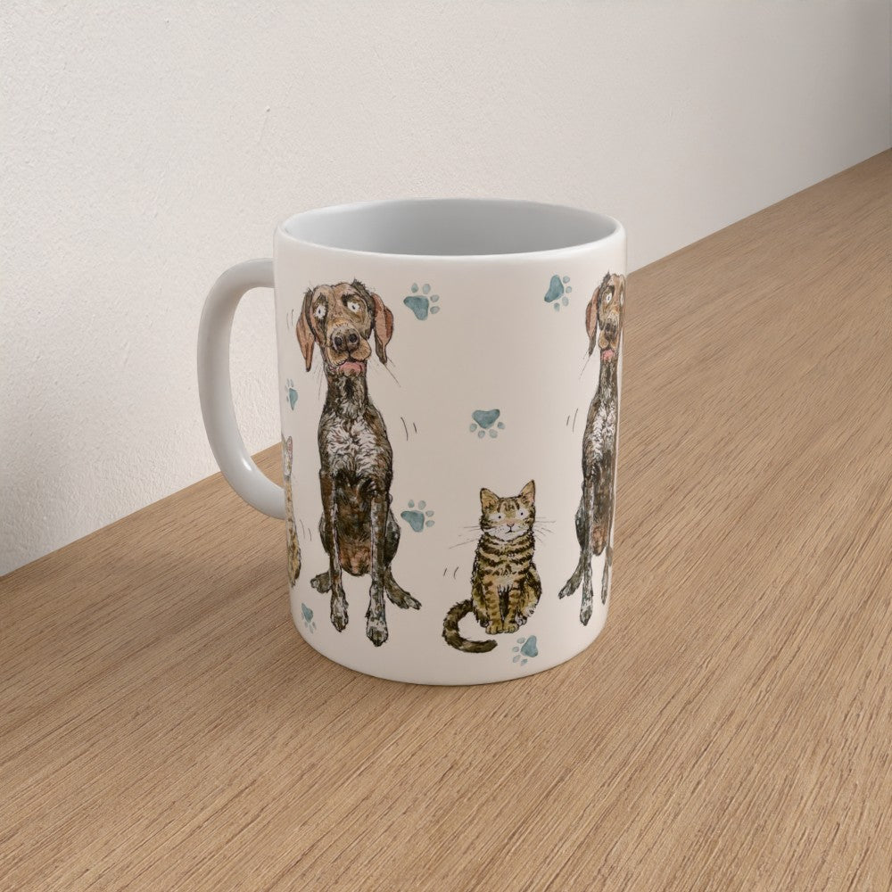 Luna, Arthur & Merlin, dog and cat trio mug
