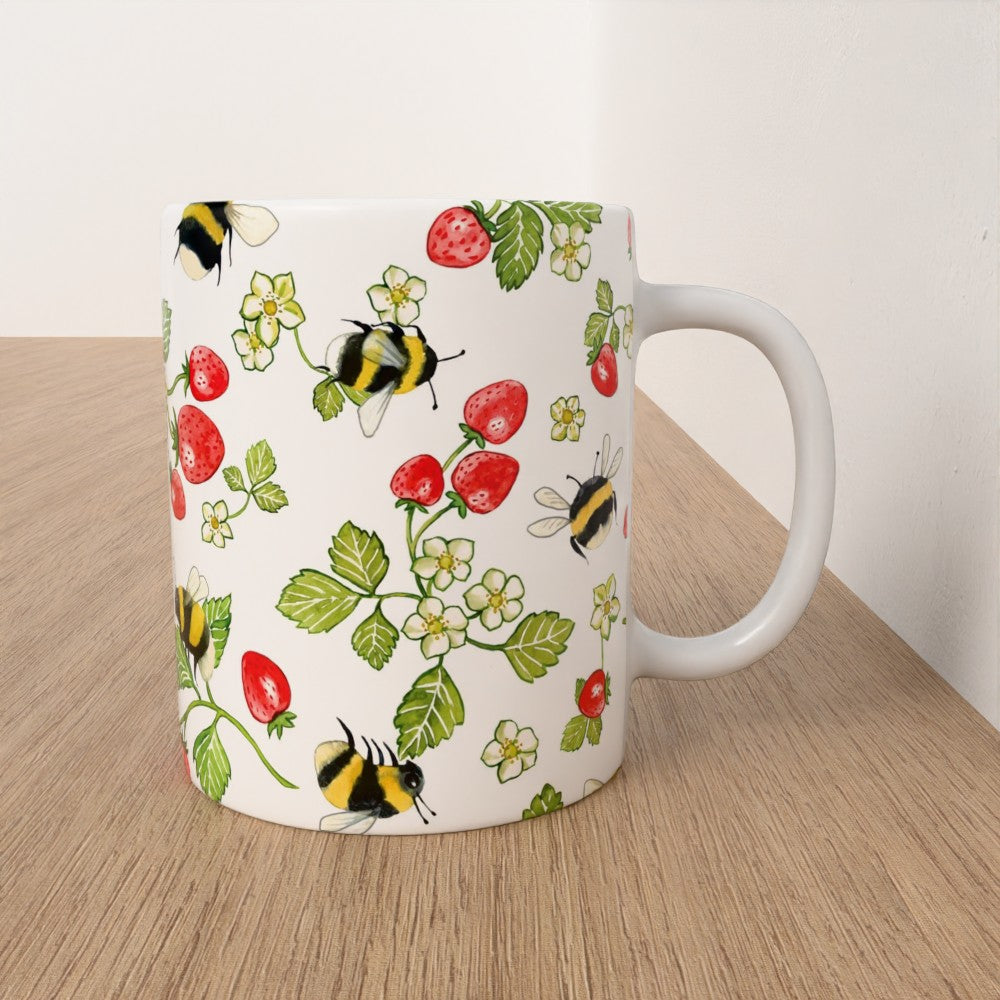 Bee & strawberry cottage garden mug