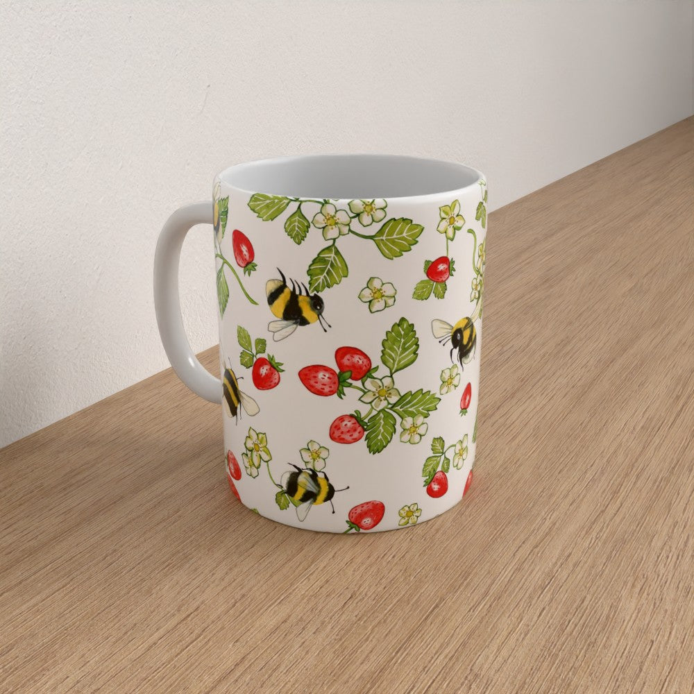 Bee & strawberry cottage garden mug