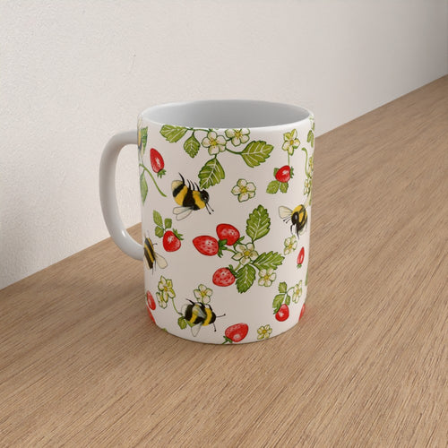 Bee & strawberry cottage garden mug
