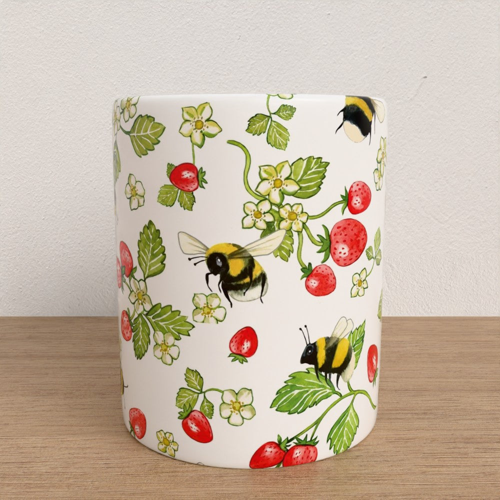 Bee & strawberry cottage garden mug